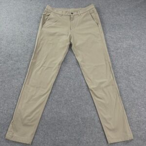 Lululemon Mens Chino Pants 32 Tan Polyester Classic Fit Slim Commission Abc Gym